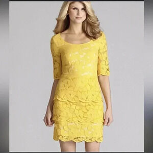 Antonio Melani Yellow Lace Layered Sheath Dress size 0, wedding guest party
